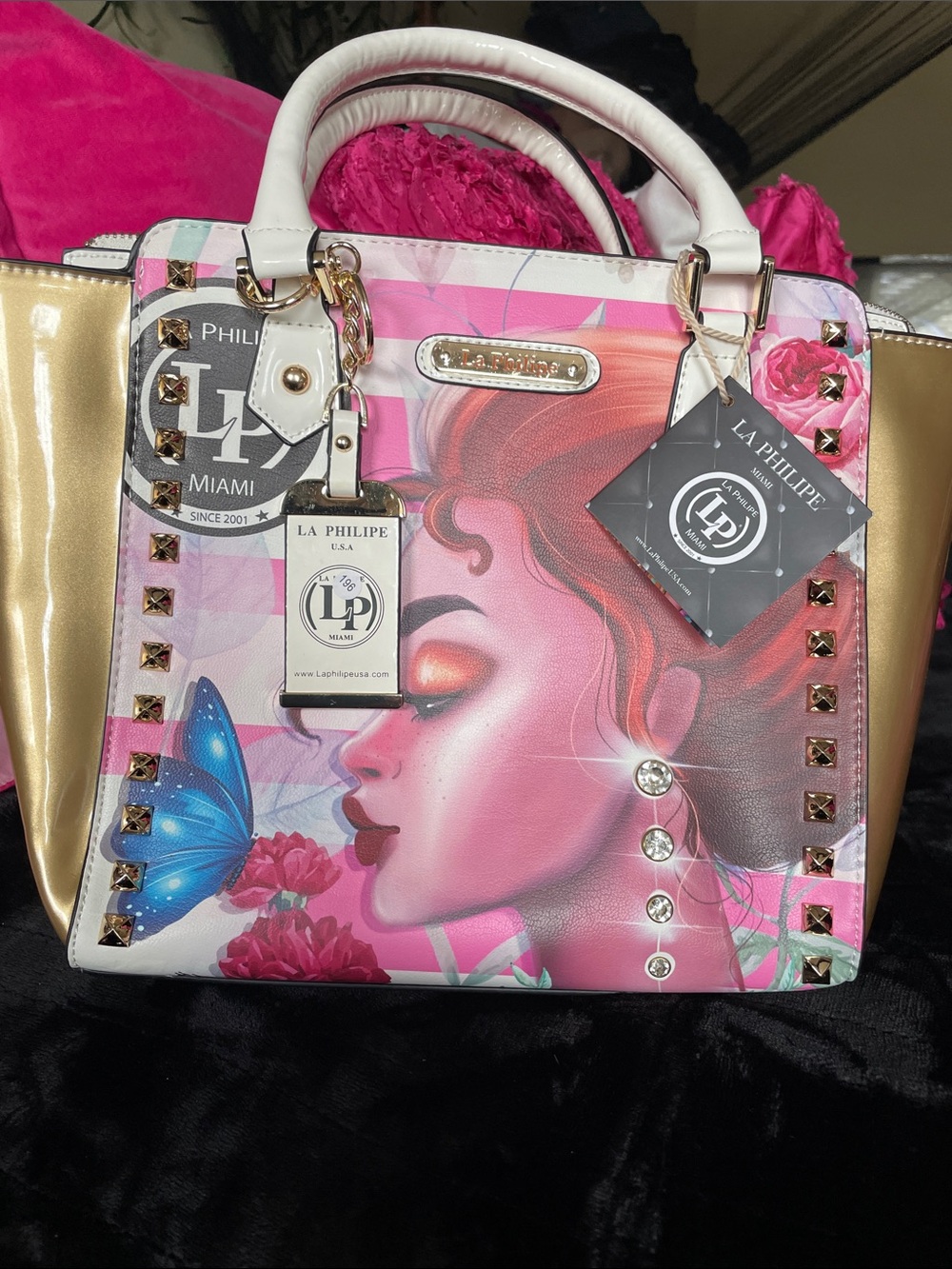 Pink Artistic Butterfly Print Satchel
